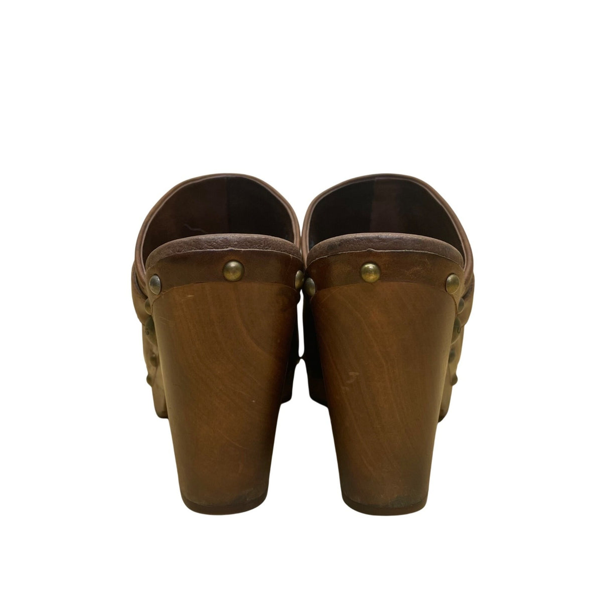 Ugg Women's Brown Leather  With Braided Strap High-Heel Studded Mules Size 8