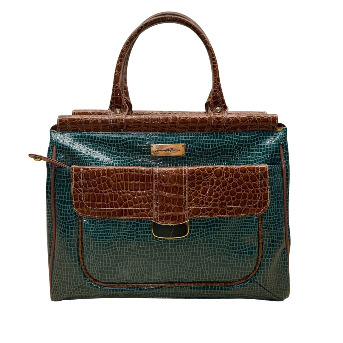 Samantha Brown Women’s Teal & Brown Croc Embossed Lining Dual Handles Travel Bag