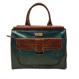 Samantha Brown Women’s Teal & Brown Croc Embossed Lining Dual Handles Travel Bag