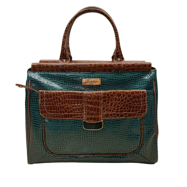 Samantha Brown Women’s Teal & Brown Croc Embossed Lining Dual Handles Travel Bag