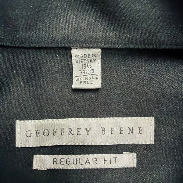 Geoffrey Beene Mens Black Wrinkle-Free Button-Up Dress Shirt Regular Fit Sz 15.5