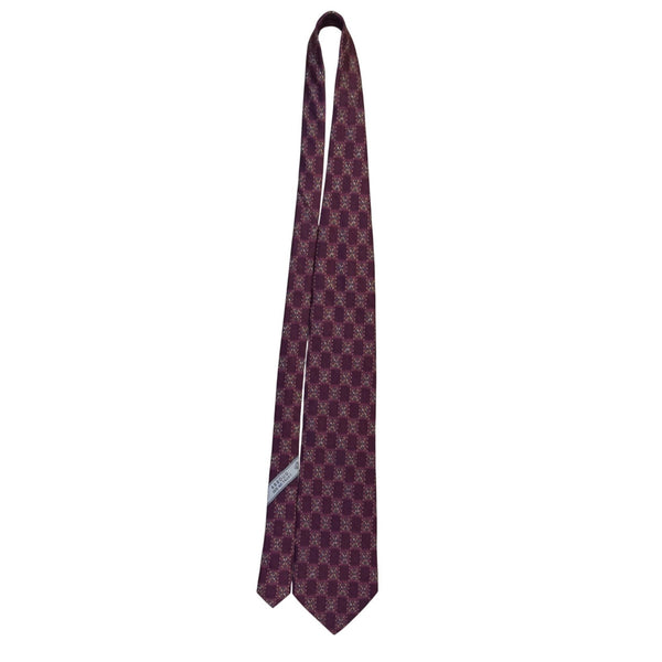 Joseph Abboud Men’s Burgundy Floral Pattern Silk Necktie Checkered Design