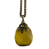 Antique Brass-tone Womens Honeybee Jewelry Set Necklace & Earrings Yellow Glass