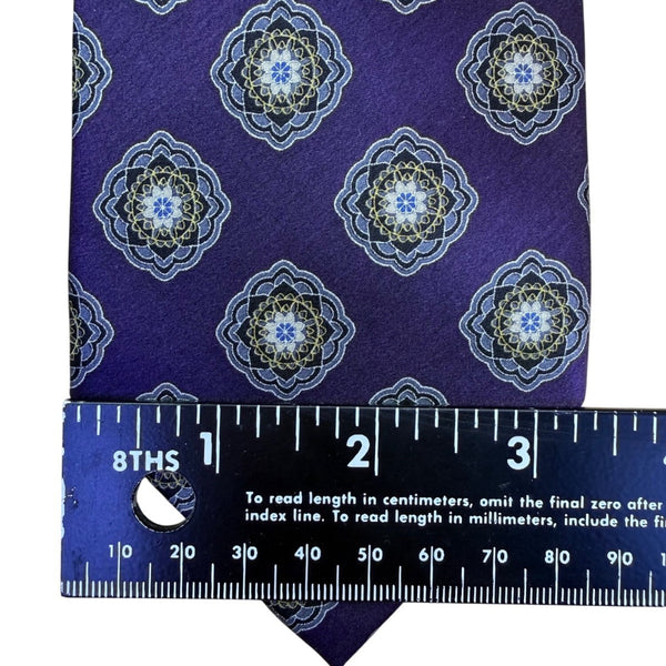 Jos A. Bank Mens Purple 100% Silk Tie Mandala Print Pattern Executive Collection
