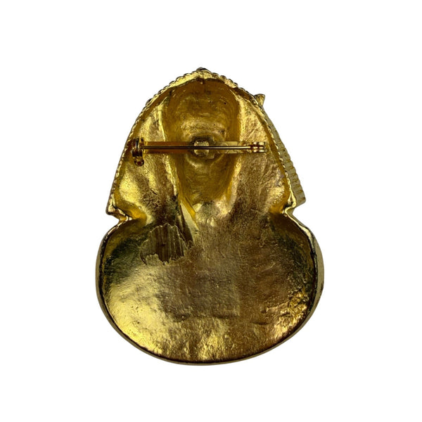 Gold Tone Pharaoh Head Egyptian Motif Brooch Pin Decorative Jewelry Unique