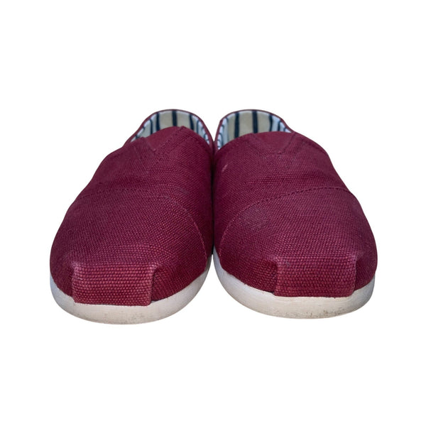 Toms Women’s Burgundy Canvas Striped Lining Casual Classic  Slip-On Shoes Size 9