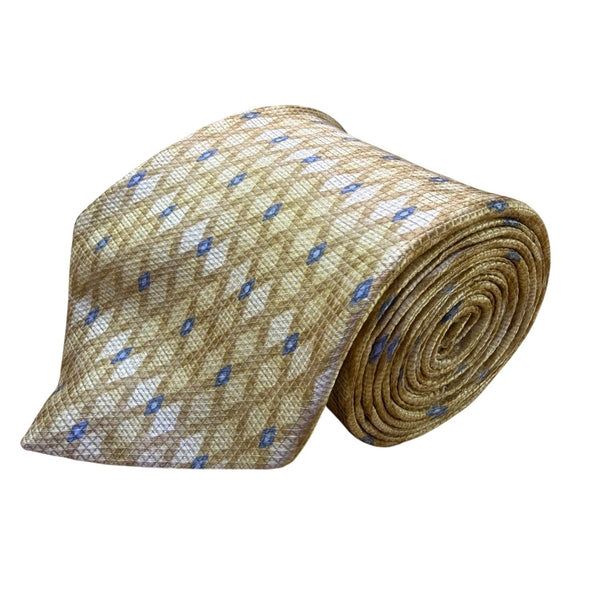 Crazy Horse Mens Gold & Blue Printed 100% Silk Tie Diamond Pattern