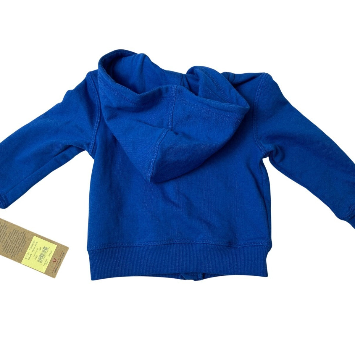 True Religion Baby Hoodie Blue Zip-Up Sweatshirt With Yellow Logo Size 12M- New