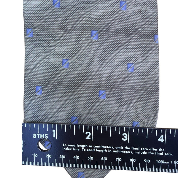 Van Heusen Men’s Gray & Blue 100% Silk Tie Geometric Pattern Made In Korea