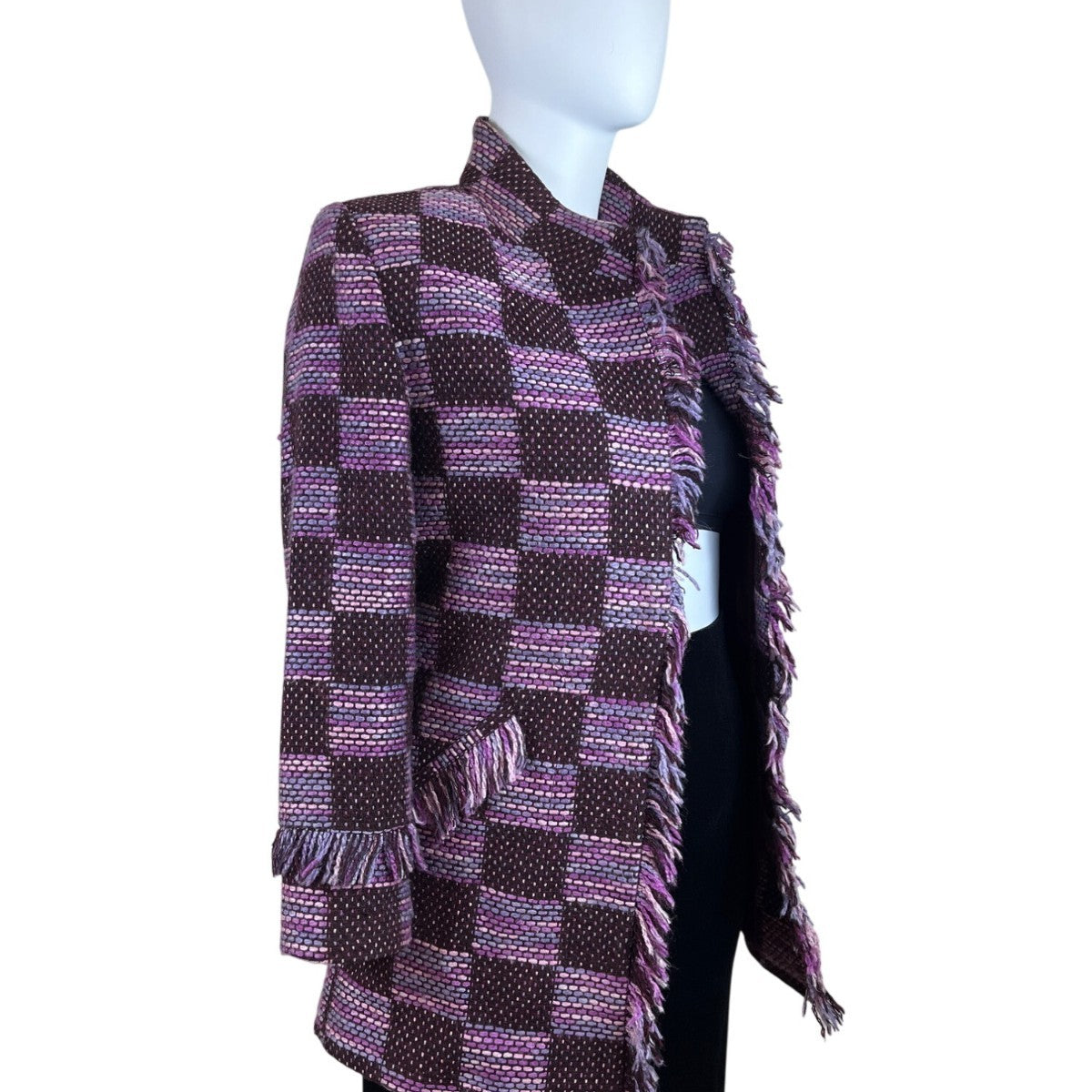 Starlite Womens Brown & Pink Woven Fringe Open Front Blazer Jacket Sz 12
