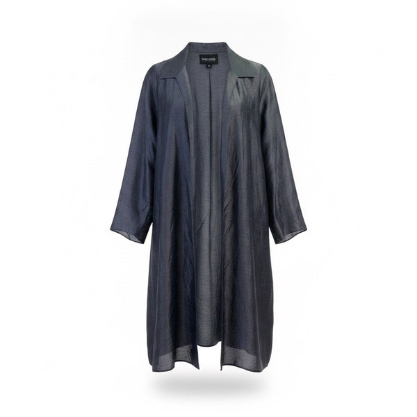 Eileen Fisher Women’s Black Linen & Silk Open Front Duster Jacket Size L 