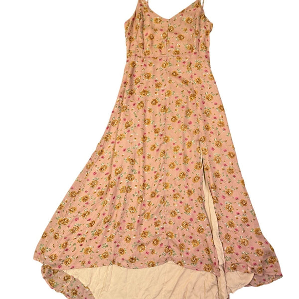Line & Dot Womens Pink Floral Midi Dress With Spaghetti Straps & Side Slit Sz M