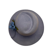 Vintage Adolfo II Womens Light Blue Wool Wide-Brim Hat Floral Accent Retro Style