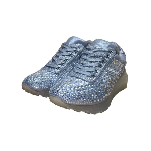 Steve Madden Women’s Silver Sparkle Rhinestone Embellished Carissa Sneakers 7.5M