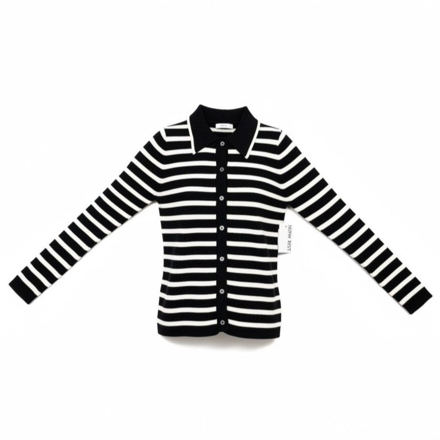 Nine West Womens Black & White Striped Button-Up Cardigan Sweater Size S