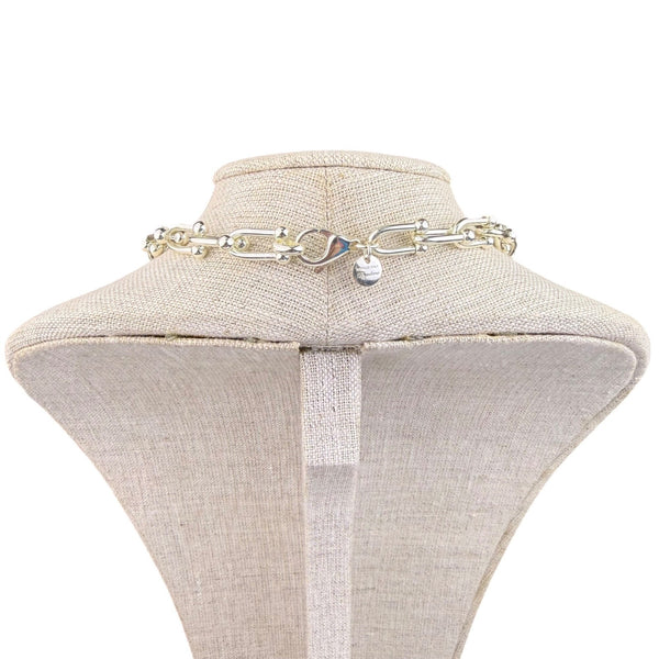 Mia Fiore Diadema Womens Silver Tone Bronze Chain Link Necklace Italian Design