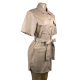 House Of Harlow 1960 Beige Faux Leather Short Sleeve Button-Down Mini Dress Sz S