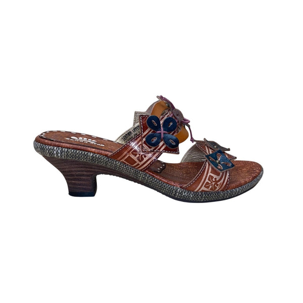 Spring Step Women’s Brown Leather Floral Slip-On Savory Heeled Sandals Size 37