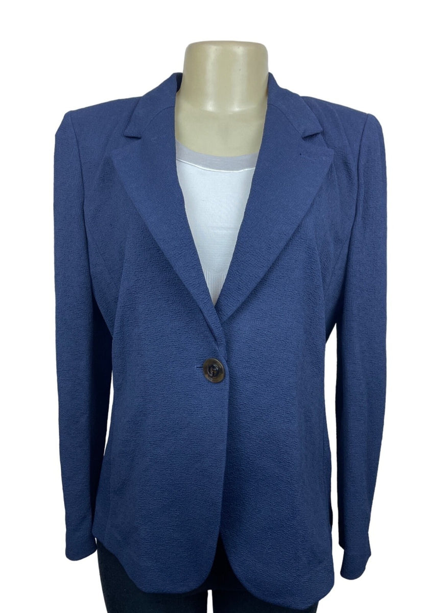 Giorgio Womens Textured Blazer Jacket Size 48 Blue Made In Italy