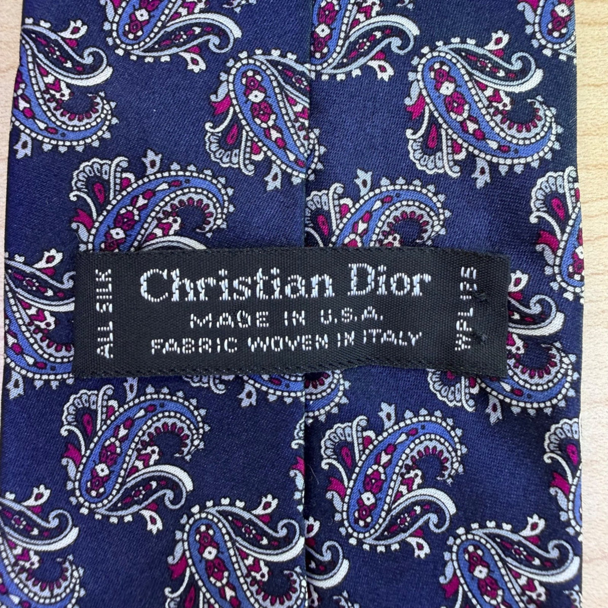 Christian D Mens Blue Silk Paisley Necktie Made In USA Fabric Woven In Italy