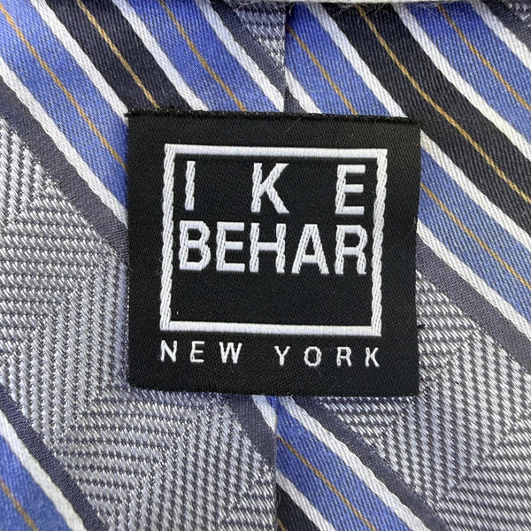 Ike Behar Mens Blue & Gray Striped Pattern Tie 57 Inches Long Classic Design