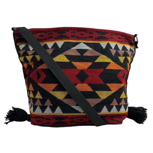 Women's Red and Black Southwest Tribal Print Bucket Bag Sz M