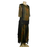Suzanne Womens Green & Orange Chiffon Skirt & Sheer Jacket Set Floral Sz S