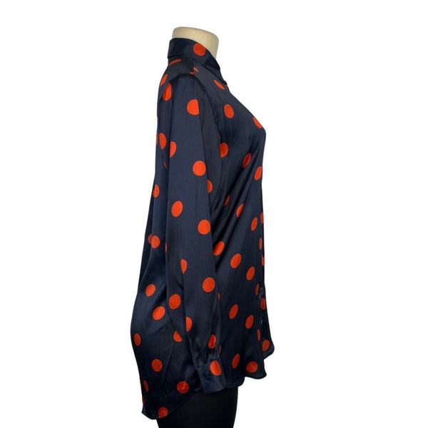 Zara Black & Red Polka Dot Long Sleeve Satin Button-Up Shirt Size M