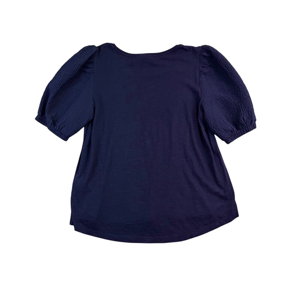 Chicos Womens Navy Cotton Modal Puff Sleeve Textured Top Size XL