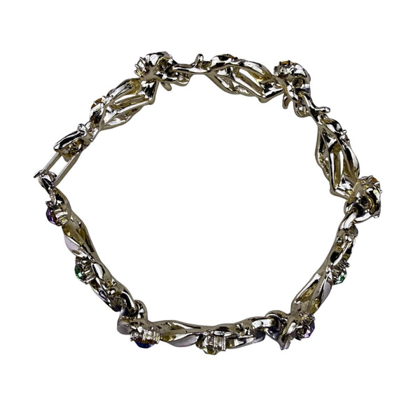 Gold Tone Womens Multi-Color Rhinestone Enamel Leaf Design Bracelet 