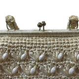 Vintage Women's White Ivory Woven Basket Beads Kiss-lock Handbag Sz M