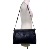 Anne Klein Women’s Dark Blue Leather Soft Woven Detail Logo Tag Shoulder Bag