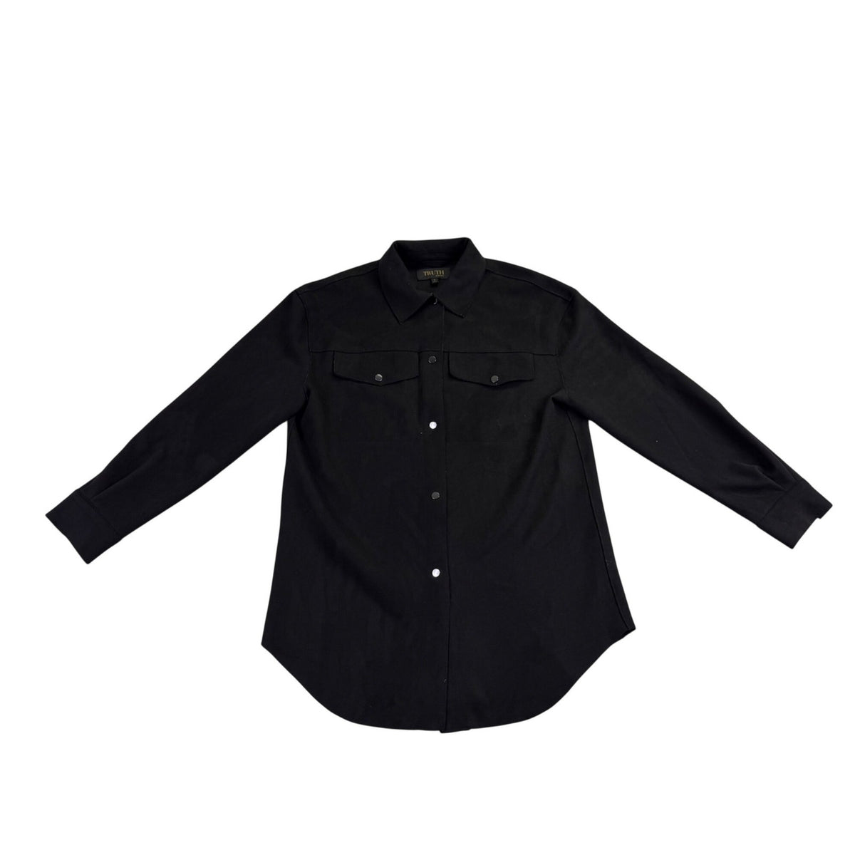 Truth Women Black Faux Leather Button-Down Shirt With Pockets Sz Small 