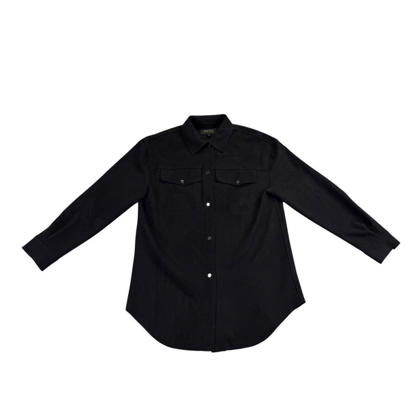 Truth Women Black Faux Leather Button-Down Shirt With Pockets Sz Small 