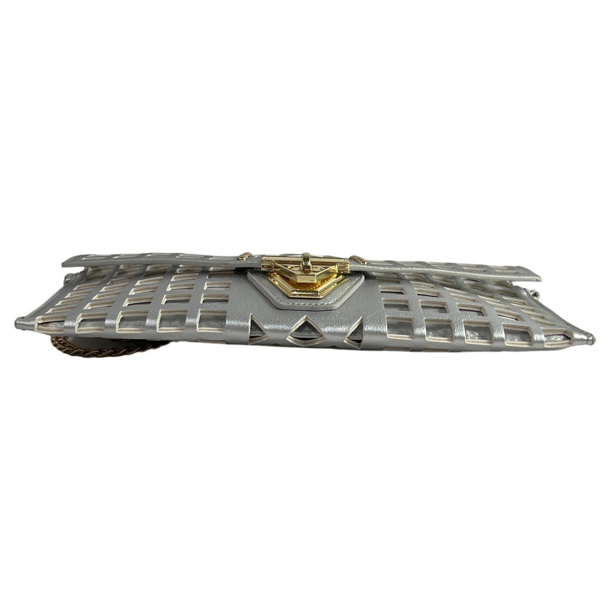 Women's Silver & Gold Chain Strap Studded Shoulder Clutch