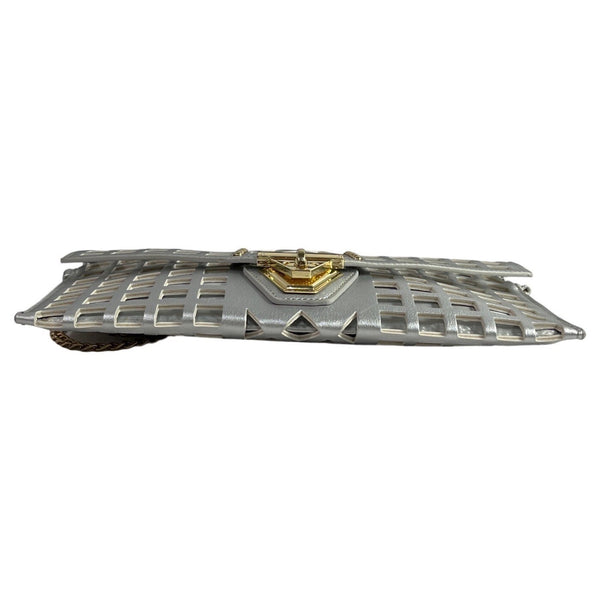 Women's Silver & Gold Chain Strap Studded Shoulder Clutch