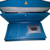 Travelambo Women’s Blue Faux Leather Wallet Clutch With Snap Button Closure