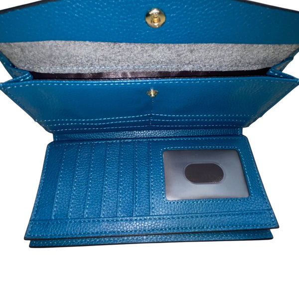 Travelambo Women’s Blue Faux Leather Wallet Clutch With Snap Button Closure