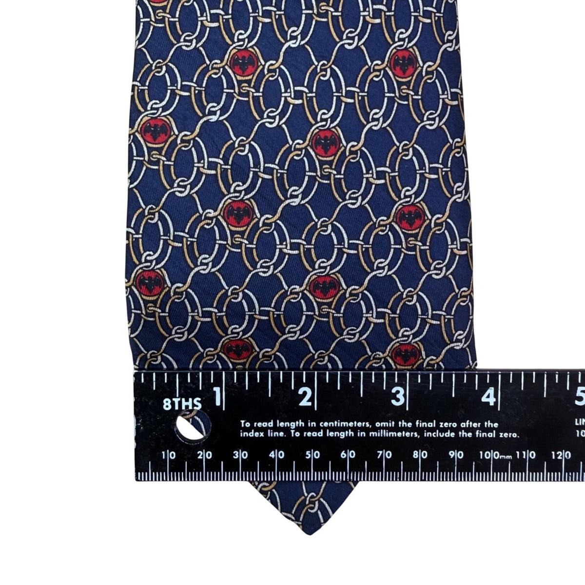 Bacardi Mens Blue Pure Silk Chain & Red Bat Icon Necktie Patterned