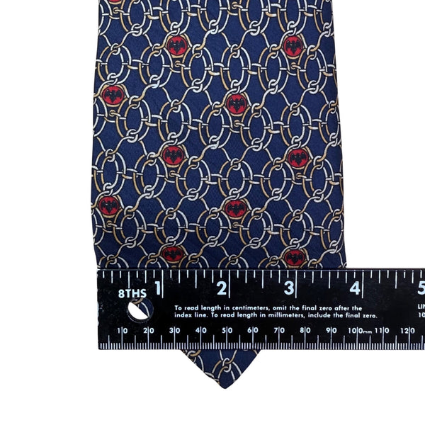 Bacardi Mens Blue Pure Silk Chain & Red Bat Icon Necktie Patterned