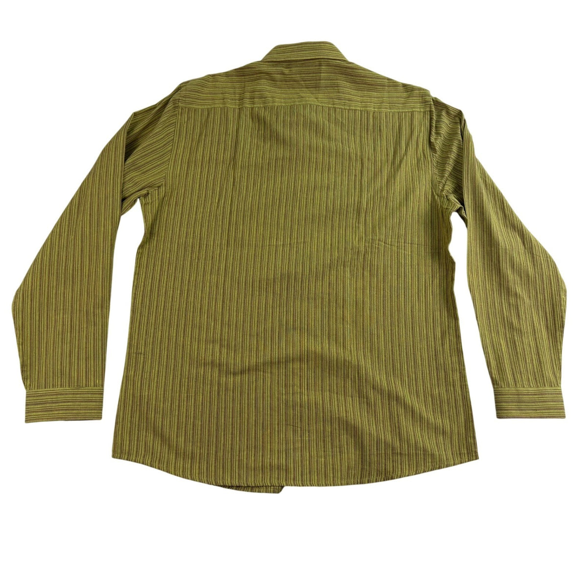 Fabindia Mens Green Striped Cotton Shirt Slim Fit Long Sleeve Size L - New