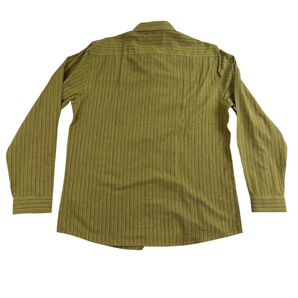 Fabindia Mens Green Striped Cotton Shirt Slim Fit Long Sleeve Size L - New