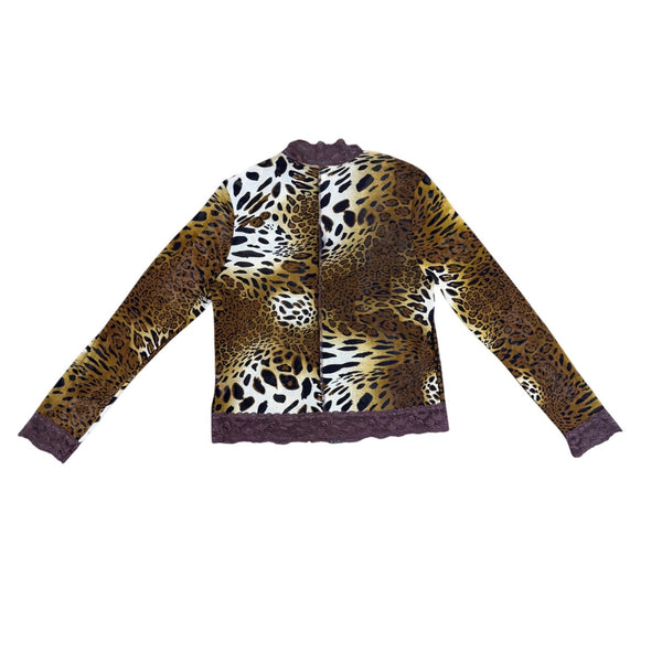 Jaipur Womens Multi-Color Animal Print Jacket With Lace Accents Size M