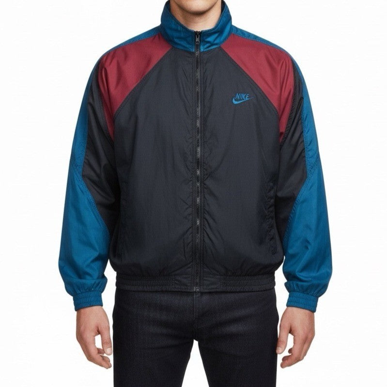 Nike Mens Black Teal Burgundy Nylon Windbreaker Jacket Full Zip Retro Style