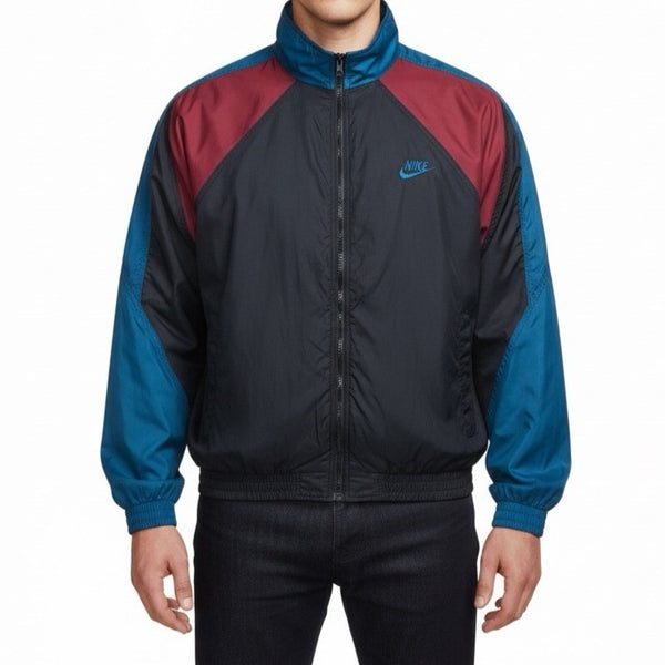 Nike Mens Black Teal Burgundy Nylon Windbreaker Jacket Full Zip Retro Style