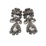 Chr.  Germany Vintage Silver Tone Rhinestone Clip-On Earrings Elegant Design