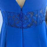 Elegant Lace Blue Sleeveless Dress With Deep V-Neck New