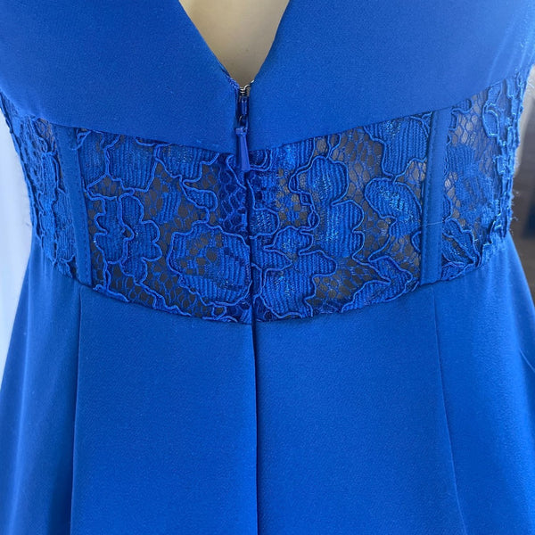 Elegant Lace Blue Sleeveless Dress With Deep V-Neck New