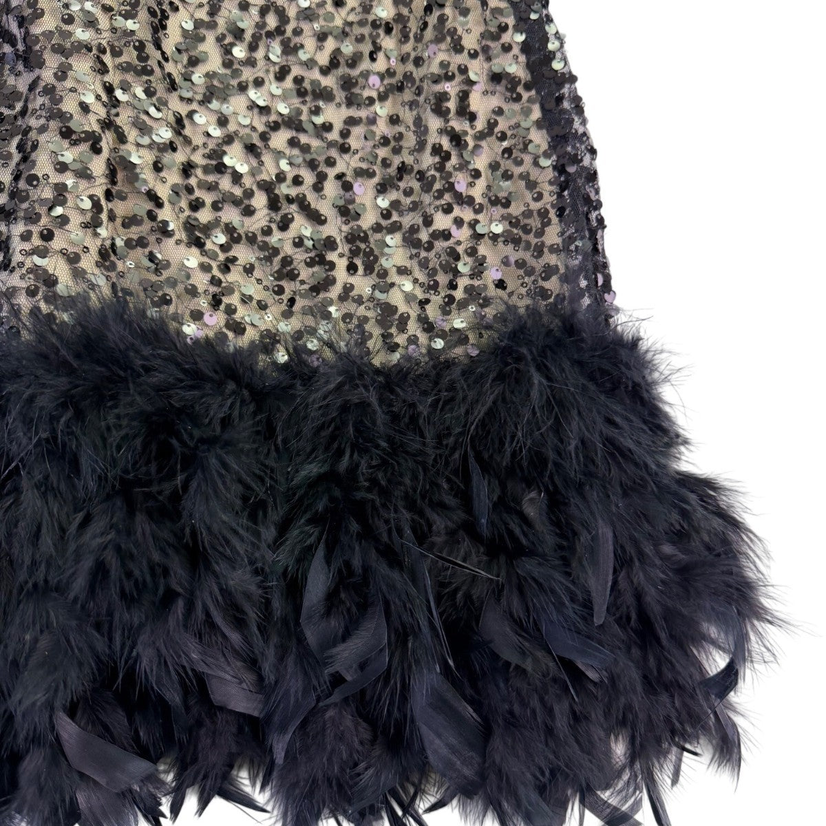 Xpluswear Womens Black Sequin Feather Hem Long Sleeve Cocktail Dress Plus Sz XL