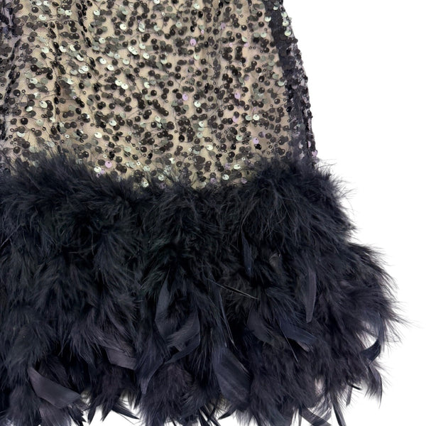 Xpluswear Womens Black Sequin Feather Hem Long Sleeve Cocktail Dress Plus Sz XL
